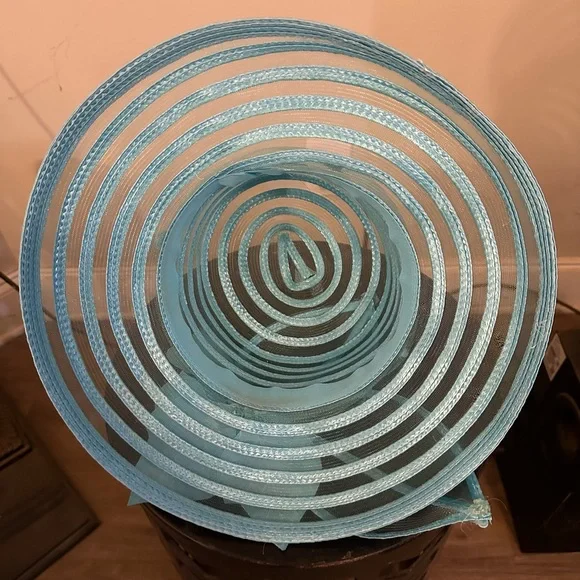 Blue Organza and straw hat flower accent perfect for derby, church, wedding - Picture 6 of 6